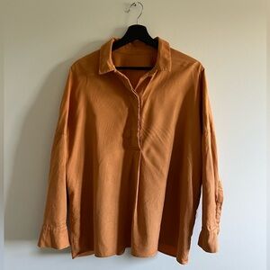 COS Shirt Blouse Orange Tan Drop Shoulder Long Sleeve (XS/S)